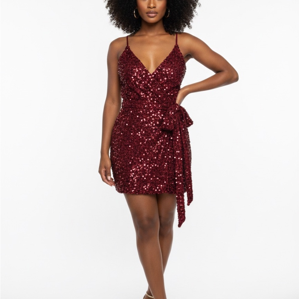 Luxxel Burgundy Sequin Mini Dress